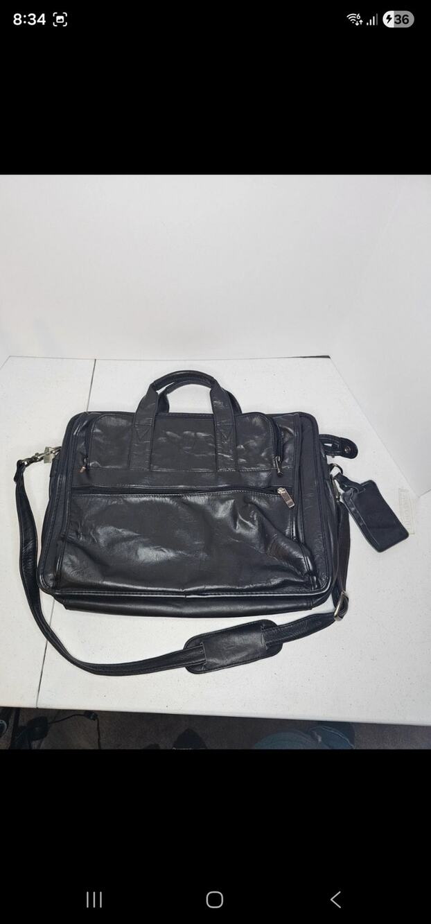 Vintage USL Black Top-Grain Leather Briefcase Messenger Bag / Laptop Tote